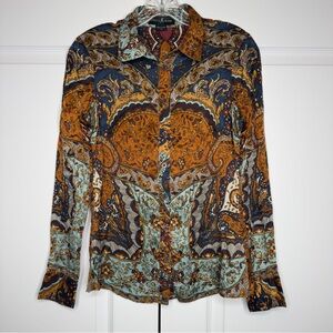 Guess by‎ Marciano 100% Silk Paisley Button Up Shirt Women’s XS Long Sleeve